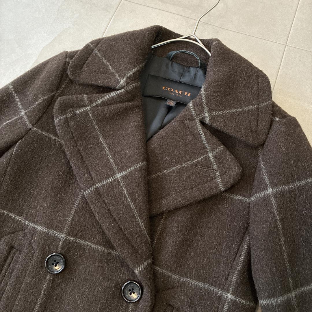 美品 COACH コーチ♡ウール メルトン Pコート ダブル ウインドウペン