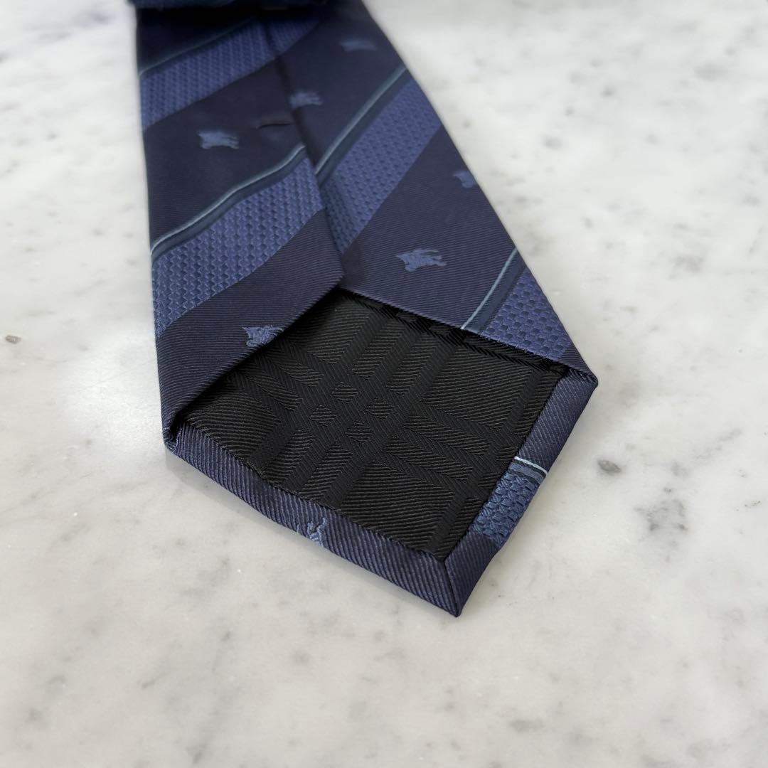 新品 未使用 BURBERRY バーバリー ネクタイ ネイビー ストライプ ロゴ