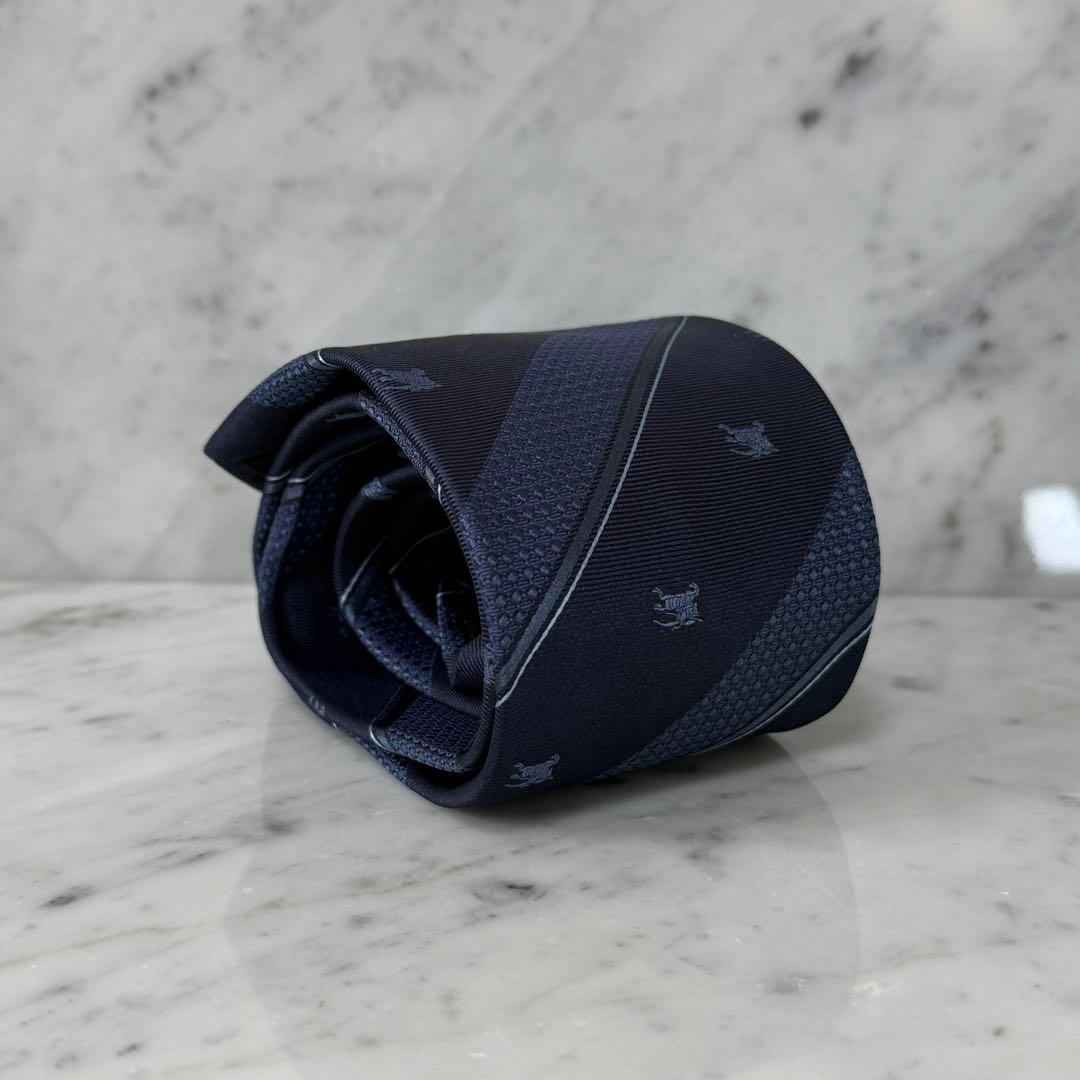 新品 未使用 BURBERRY バーバリー ネクタイ ネイビー ストライプ ロゴ