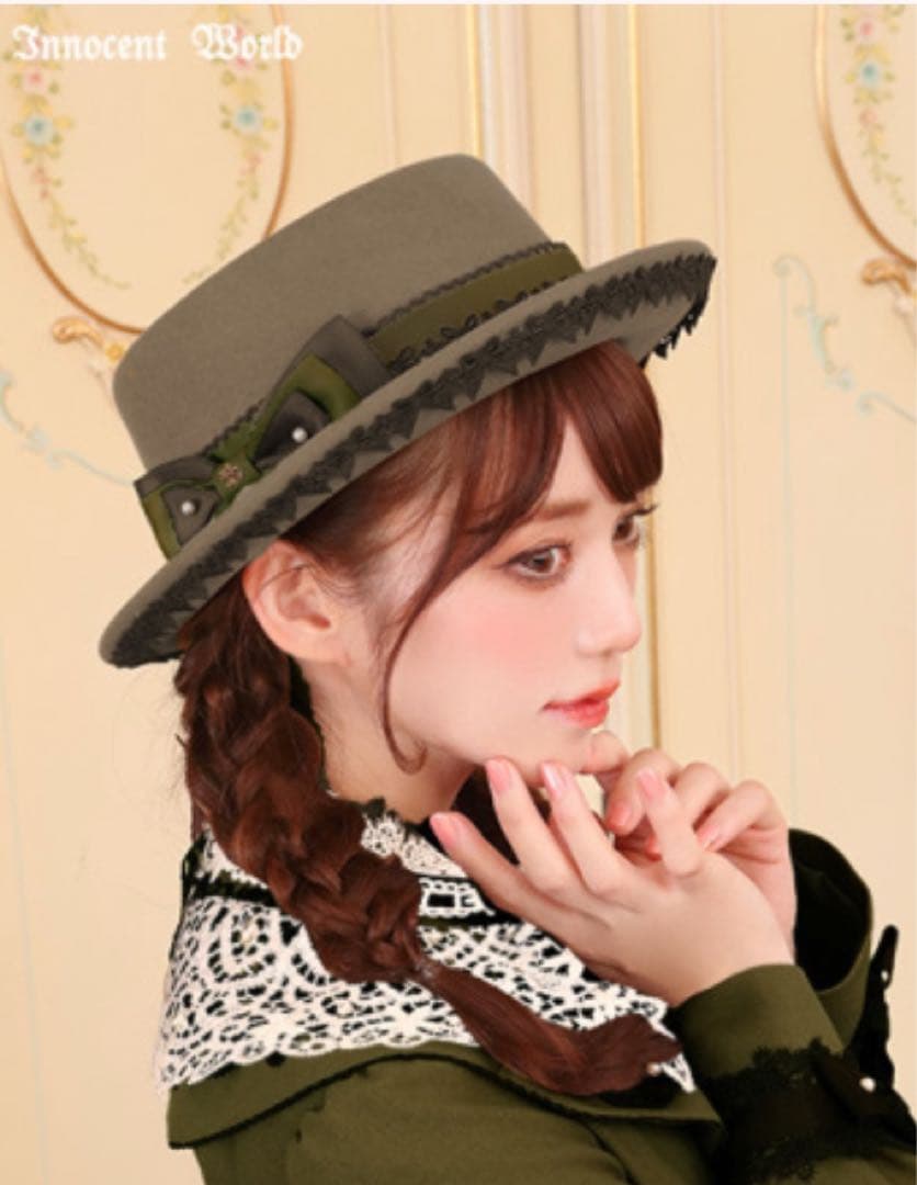 イノセントワールド リボンレースハット　グリーン×ショコラ