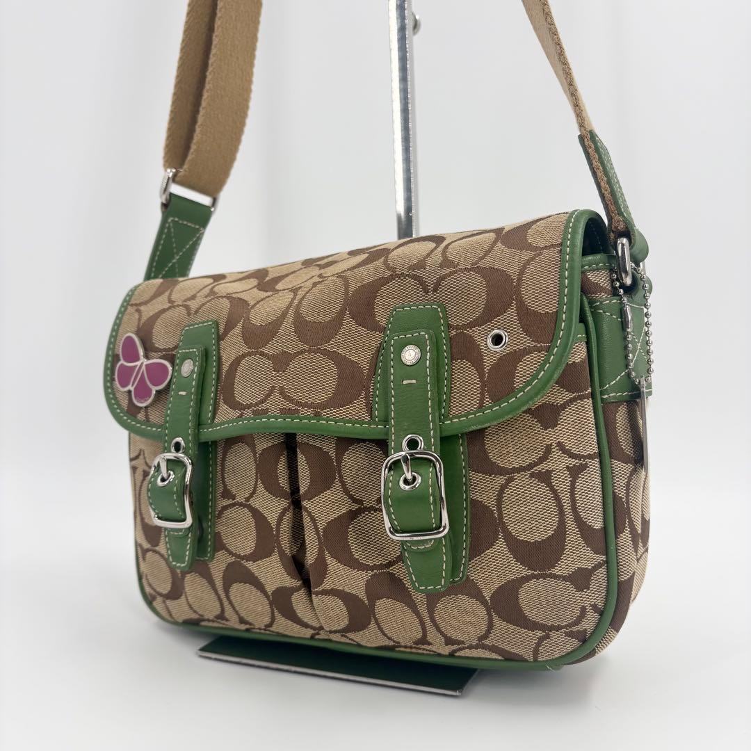 希少　美品　COACH コーチ シグネチャー ショルダーバッグ 緑　837