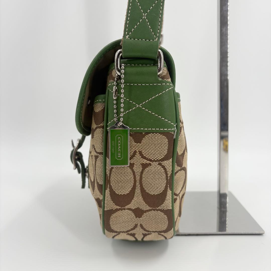 希少　美品　COACH コーチ シグネチャー ショルダーバッグ 緑　837