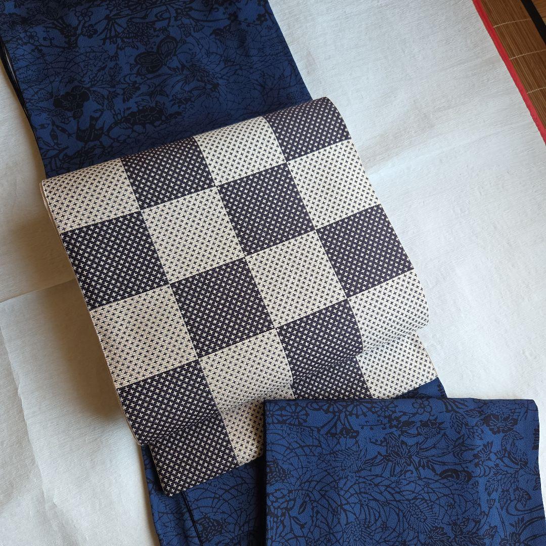 作家物　深い濃藍色　藍染　京友禅染小紋
