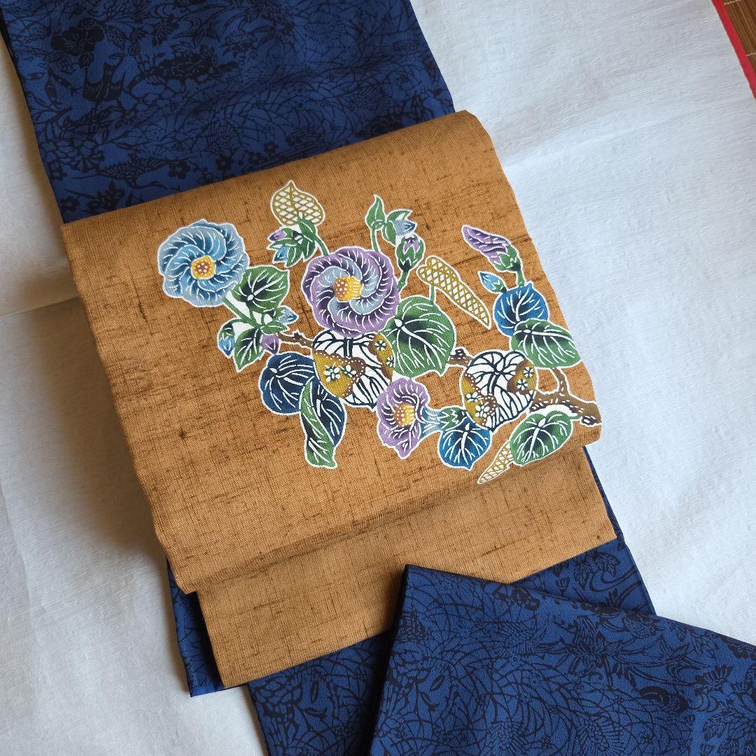 作家物　深い濃藍色　藍染　京友禅染小紋