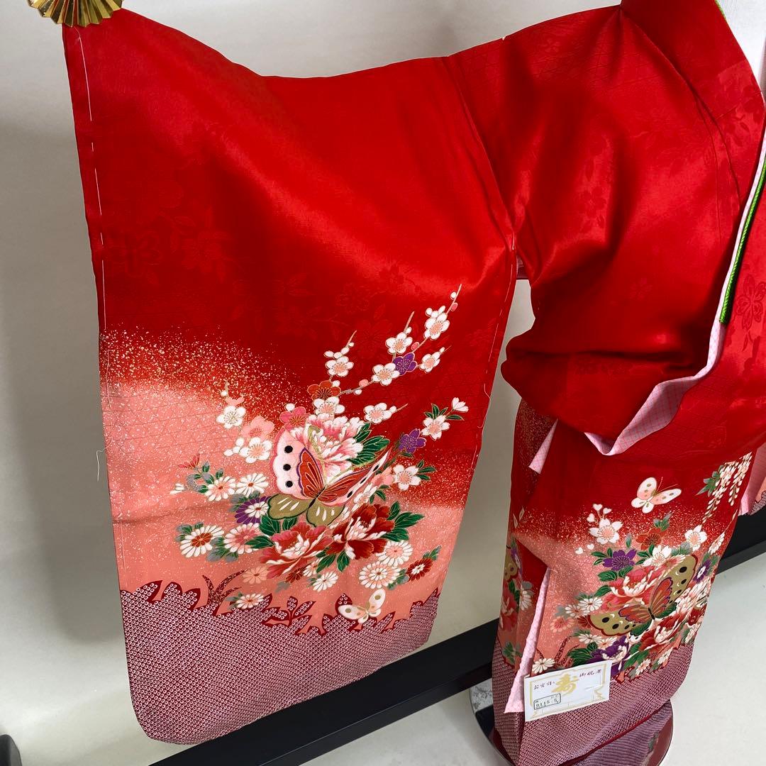 七五三　女児三つ身　3歳～5歳　赤　絞り　正絹　長襦袢付き　u-140