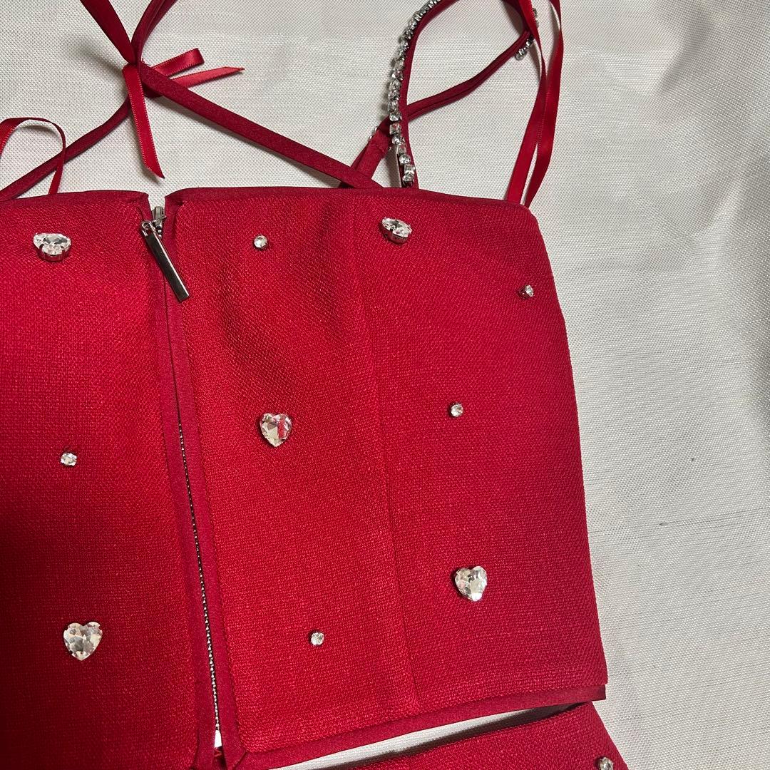 sugar 赤いビジュー付きクロップトップセット