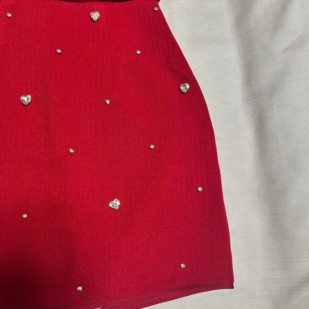 sugar 赤いビジュー付きクロップトップセット