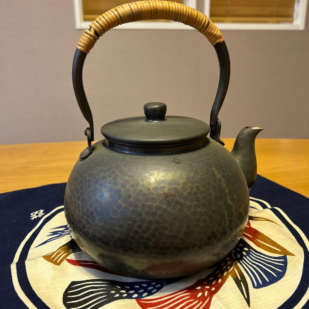 銅製急須 ラタン取っ手　鎚起銅器　燕三条