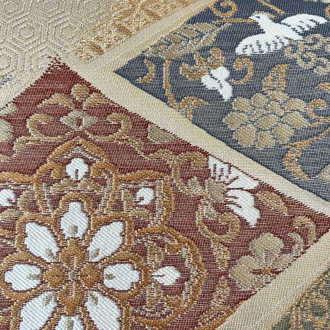 袋帯 三越誂製 正絹 色紙と雪輪 温かみのシャンパンゴールド 上品な煌めき 美品