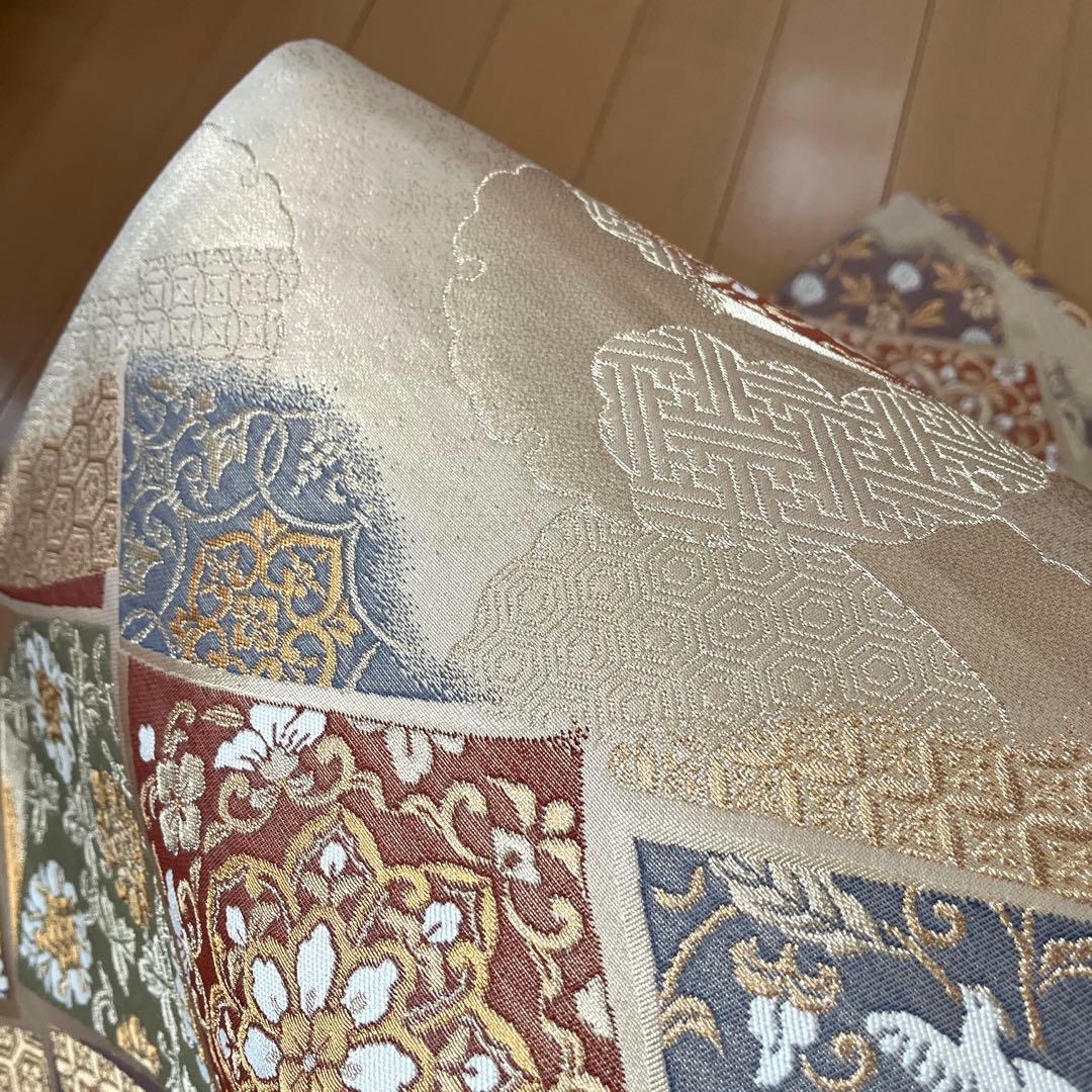 袋帯 三越誂製 正絹 色紙と雪輪 温かみのシャンパンゴールド 上品な煌めき 美品