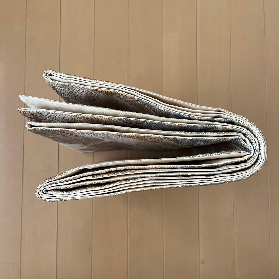 袋帯 三越誂製 正絹 色紙と雪輪 温かみのシャンパンゴールド 上品な煌めき 美品