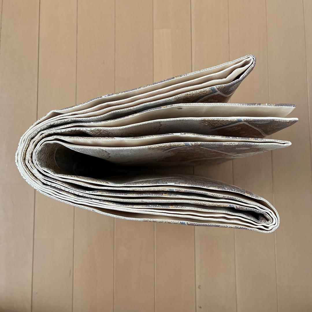 袋帯 三越誂製 正絹 色紙と雪輪 温かみのシャンパンゴールド 上品な煌めき 美品