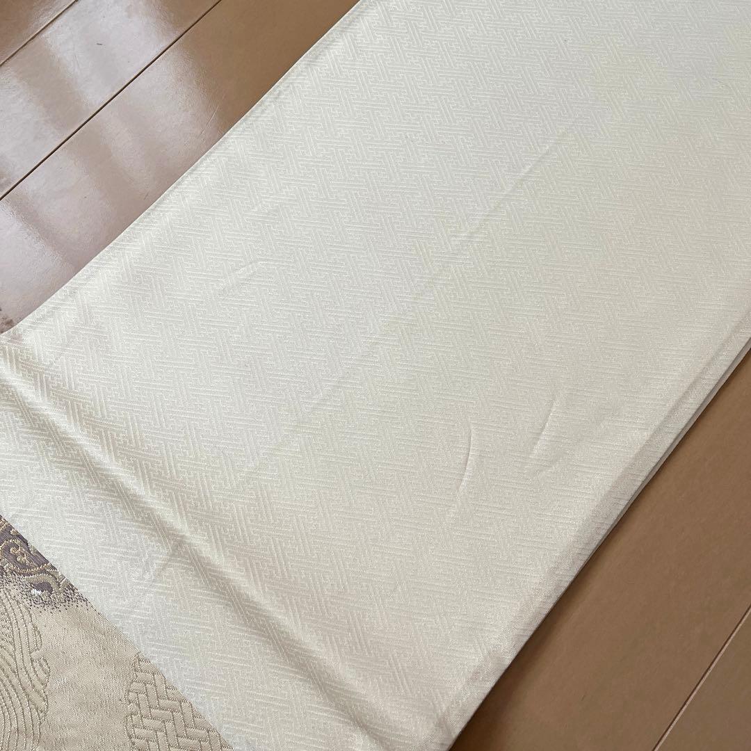 袋帯 三越誂製 正絹 色紙と雪輪 温かみのシャンパンゴールド 上品な煌めき 美品