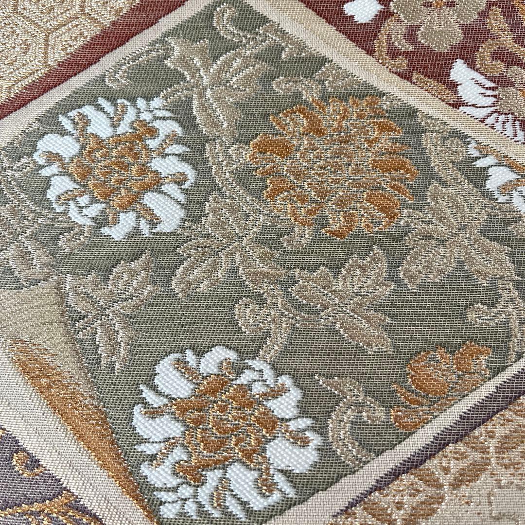 袋帯 三越誂製 正絹 色紙と雪輪 温かみのシャンパンゴールド 上品な煌めき 美品