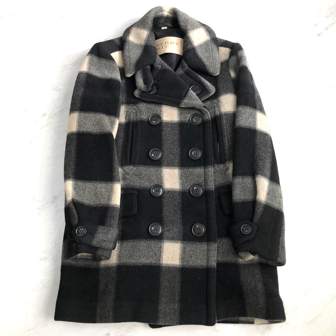 極美品✨️BURBERRY BRIT チェック ウール レザー ピーコート L