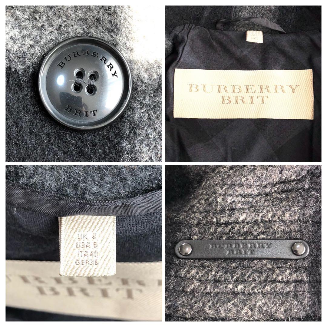 極美品✨️BURBERRY BRIT チェック ウール レザー ピーコート L