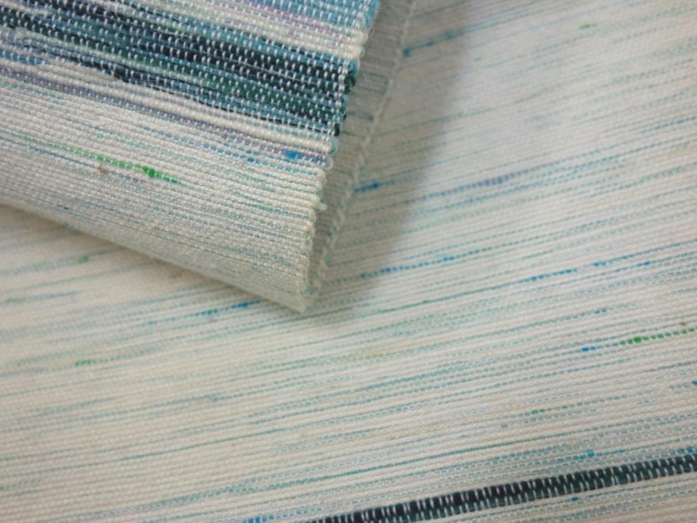 中古美品 北海道ユーカラ織八寸帯 エルム 風景模様 白 水色■N80127-26