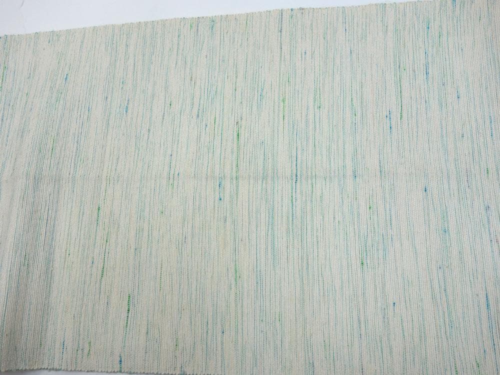 中古美品 北海道ユーカラ織八寸帯 エルム 風景模様 白 水色■N80127-26