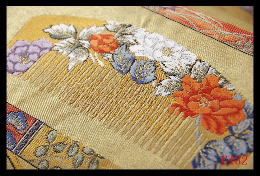 C432厳選西陣　金泥箔　本金箔　名品シリーズ櫛と笄　太鼓柄高級正絹美術袋帯