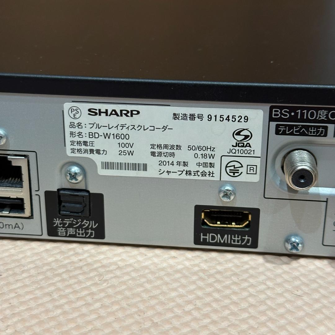 概ね美品 SHARP BD-W1600 ブルーレイレコーダー TB フルセット