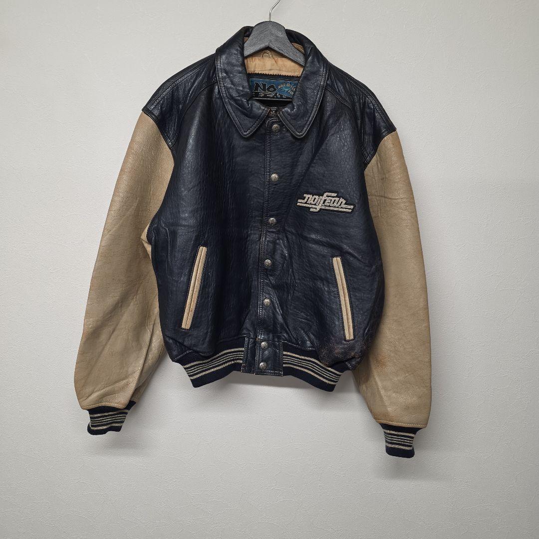 超貴重！NO FEAR ノーフィア　オールレザー　ビッグロゴ　スタジャン　M