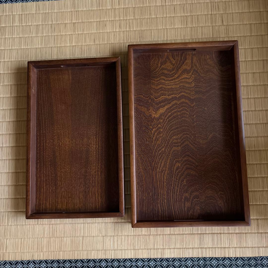 蔵出し！昭和レトロ✴︎けやき塗・切立・尺七寸・長手盆親子2枚セット✴︎