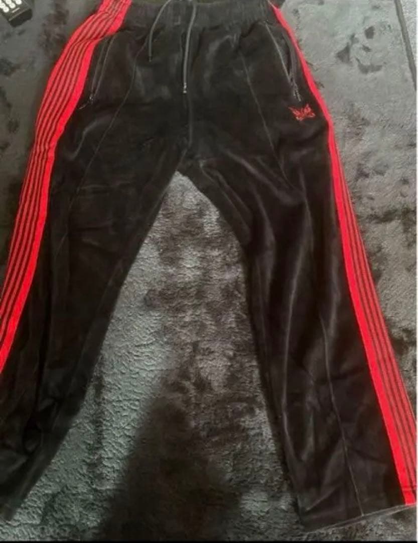 Needles ブラック/レッド サイドストライプ パンツ M