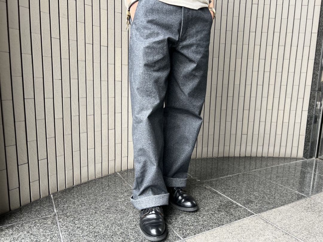 cushman ブラックシャンブレー　トラウザーズ　34インチ　チノパンツ