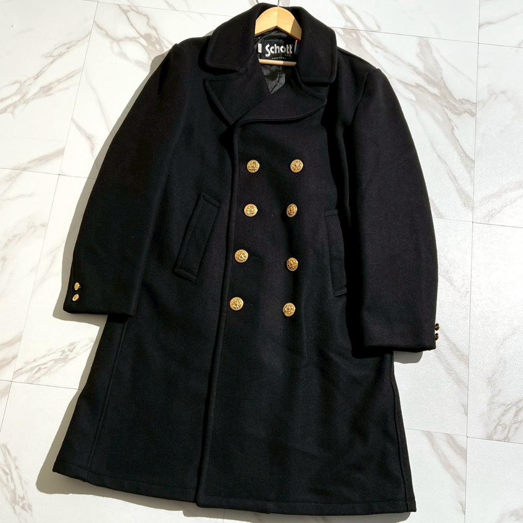 希少90s　USA製　Schott ショット　金ボタン　メルトンPコート　ロング
