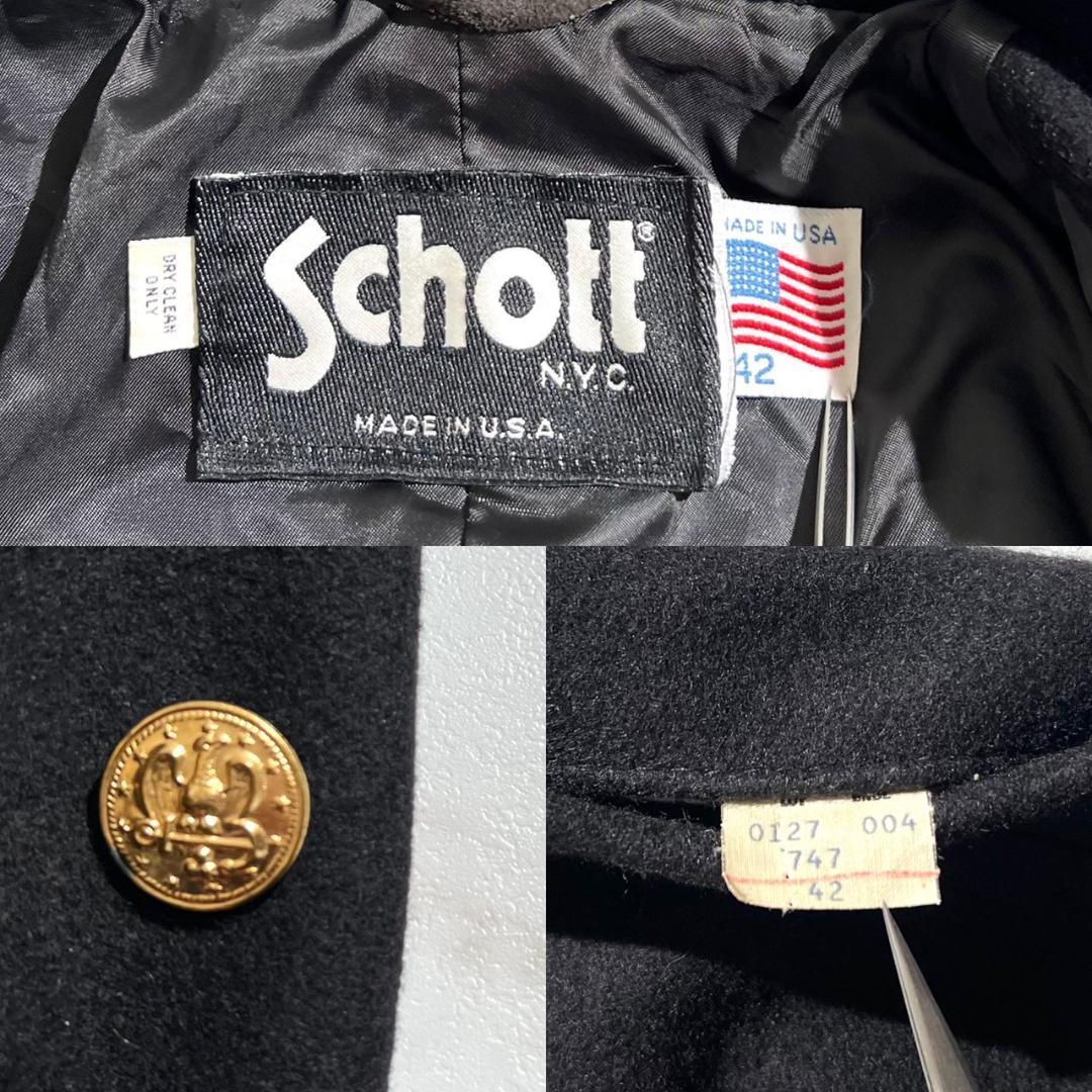 希少90s　USA製　Schott ショット　金ボタン　メルトンPコート　ロング