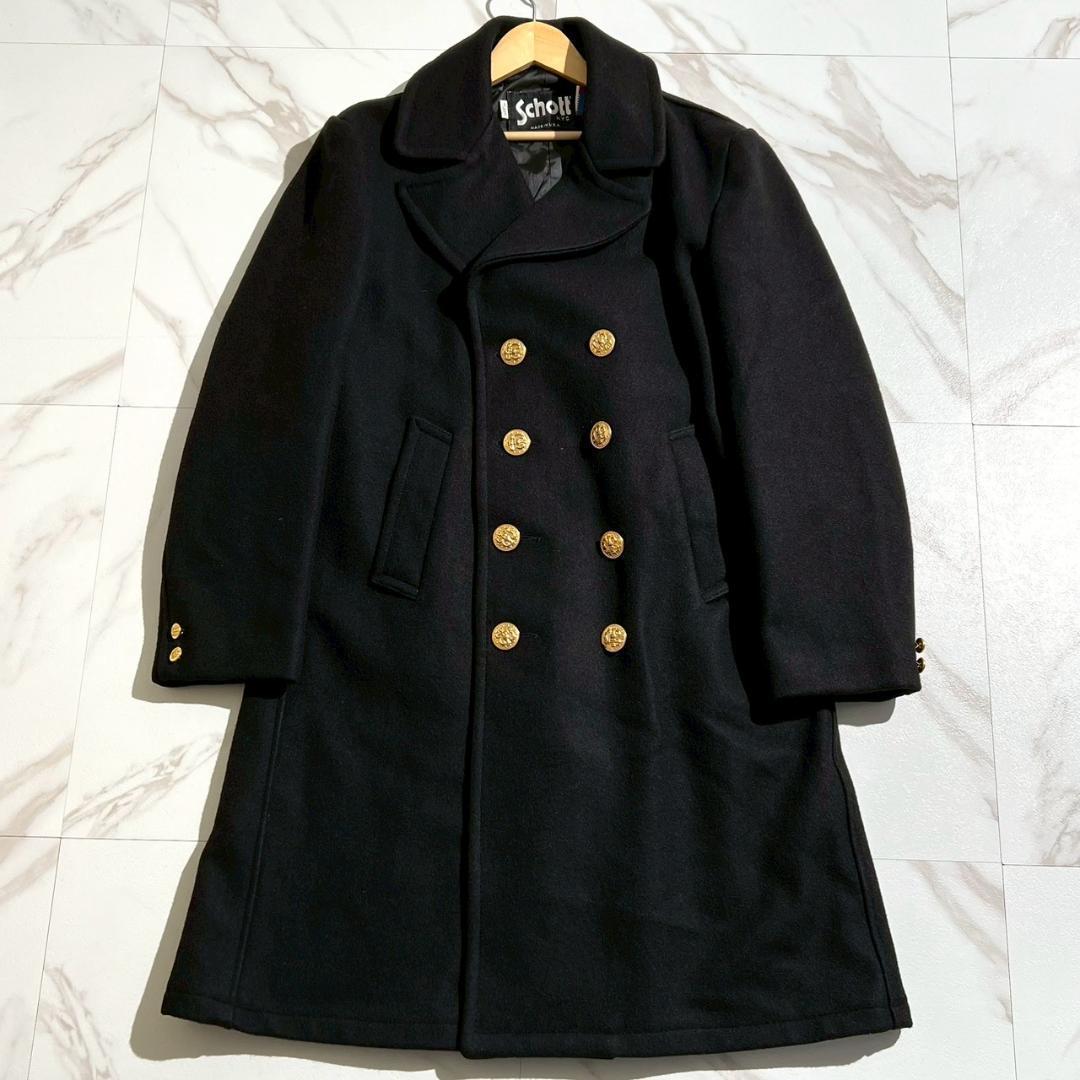 希少90s　USA製　Schott ショット　金ボタン　メルトンPコート　ロング