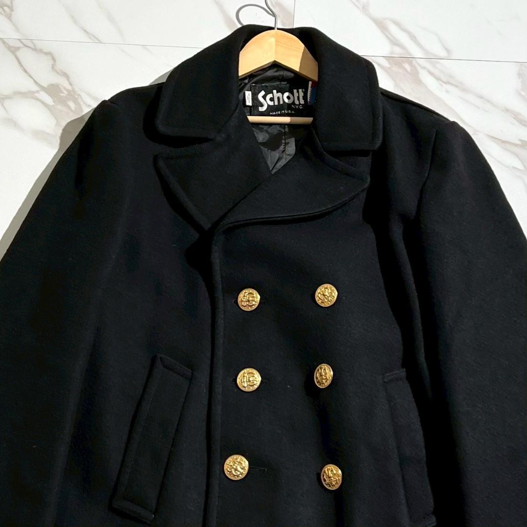 希少90s　USA製　Schott ショット　金ボタン　メルトンPコート　ロング