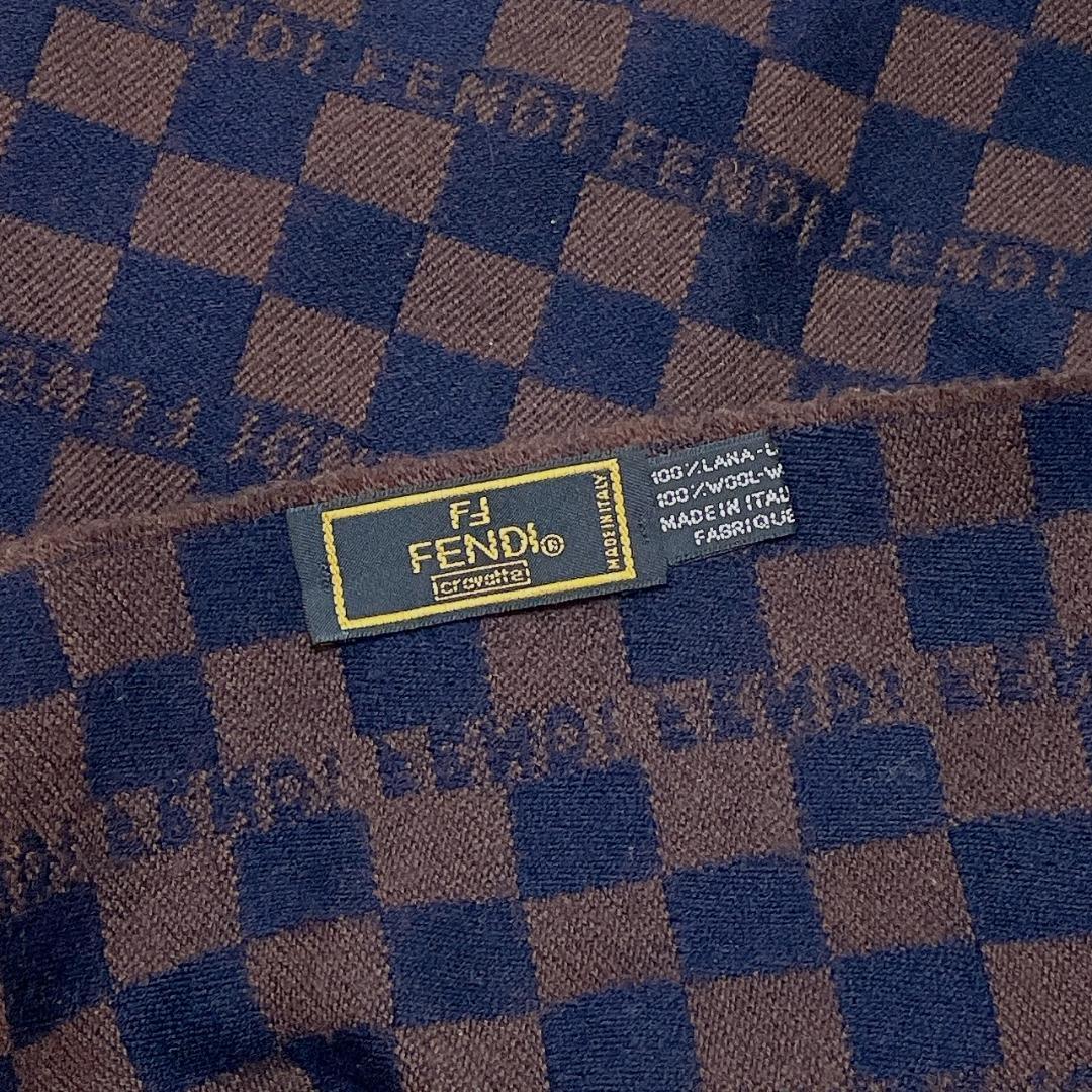 美品 FENDI フェンディ チェック柄 ウール マフラー ストール m487