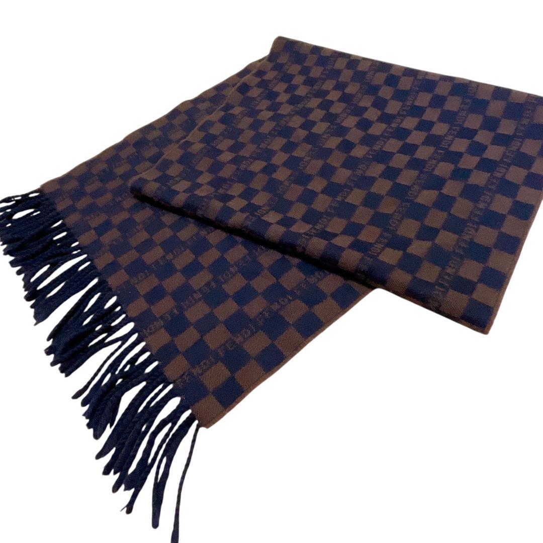 美品 FENDI フェンディ チェック柄 ウール マフラー ストール m487