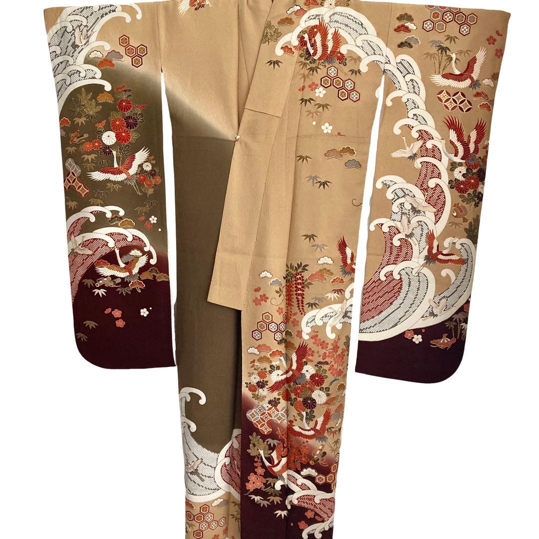 古典柄 鶴 波文様 振袖4点セット‼️お振袖セット‼️TM NO129 フルセット
