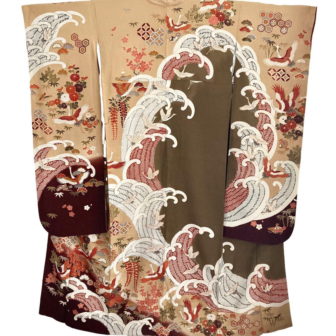 古典柄 鶴 波文様 振袖4点セット‼️お振袖セット‼️TM NO129 フルセット