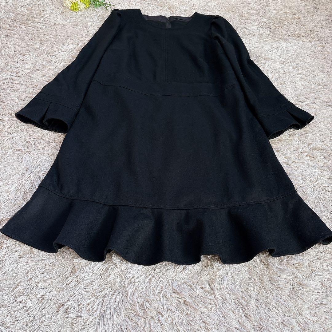 極美品✨トゥービーシック 大きめサイズ フリル ウール ワンピース 黒 46