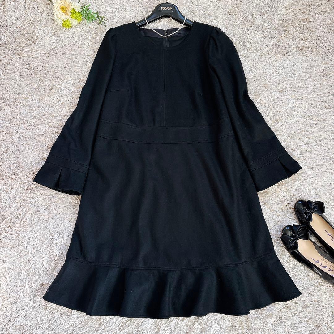極美品✨トゥービーシック 大きめサイズ フリル ウール ワンピース 黒 46