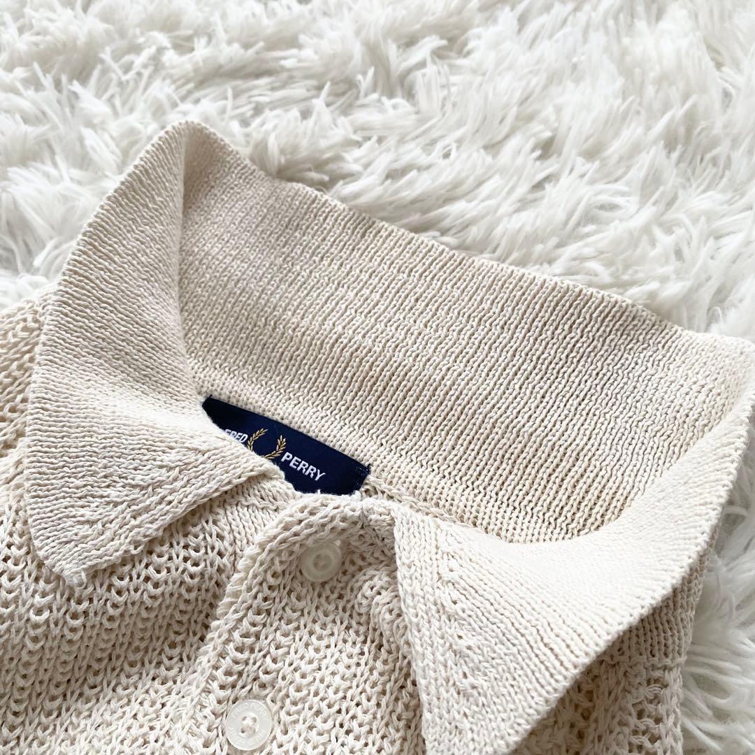 【美品】フレッドペリー リネンライク ニットポロシャツ グレー L 完売モデル