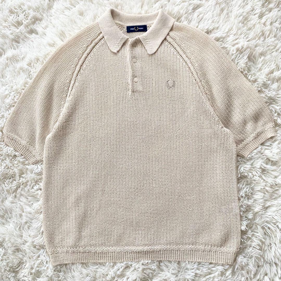【美品】フレッドペリー リネンライク ニットポロシャツ グレー L 完売モデル