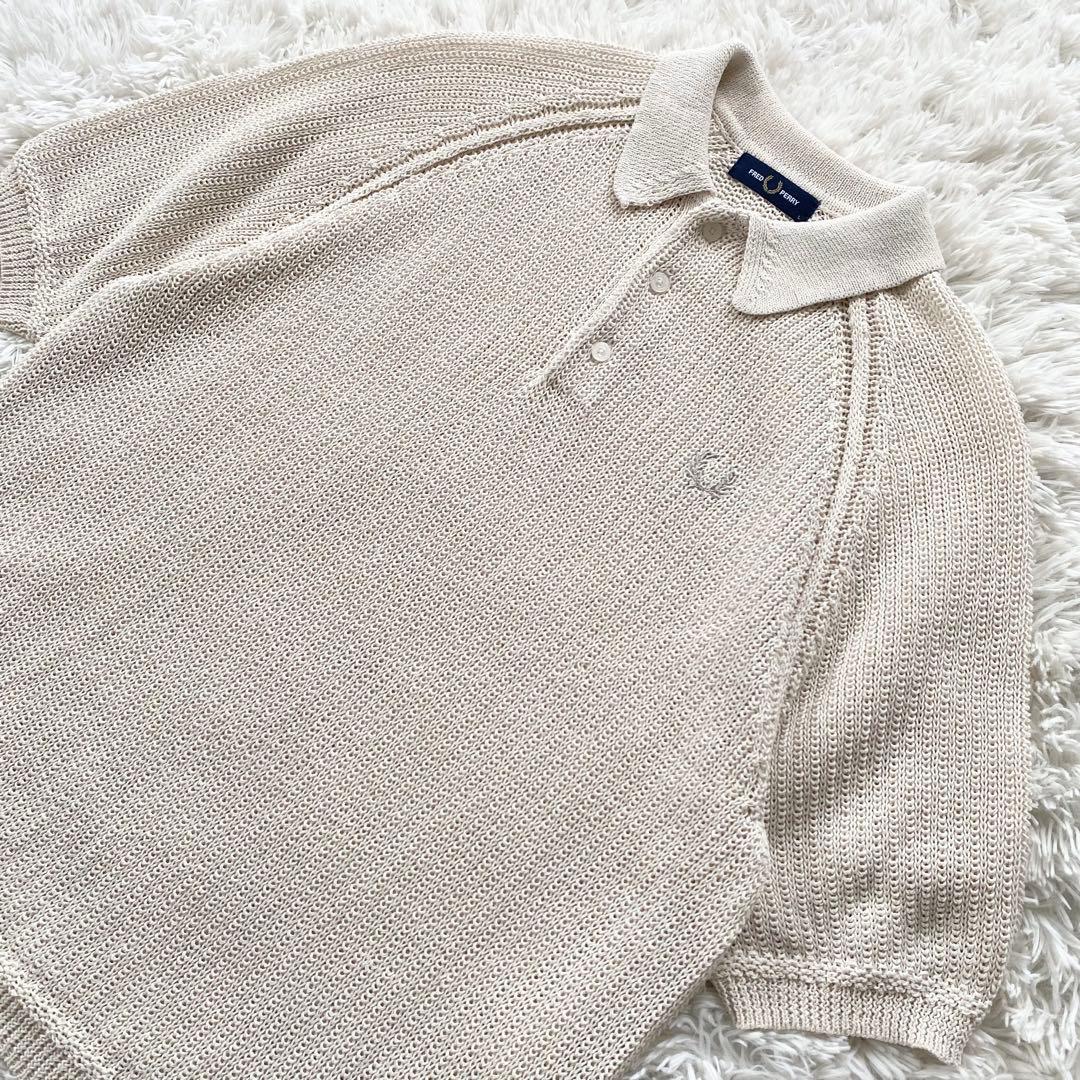 【美品】フレッドペリー リネンライク ニットポロシャツ グレー L 完売モデル