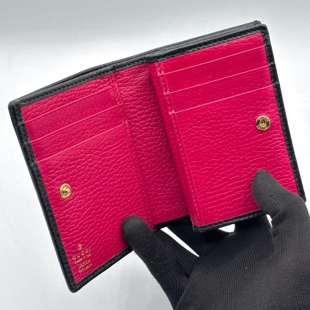 希少 完売品 日本限定 新品同様 箱袋付 グッチ ダブルG 二つ折り財布 黒 赤