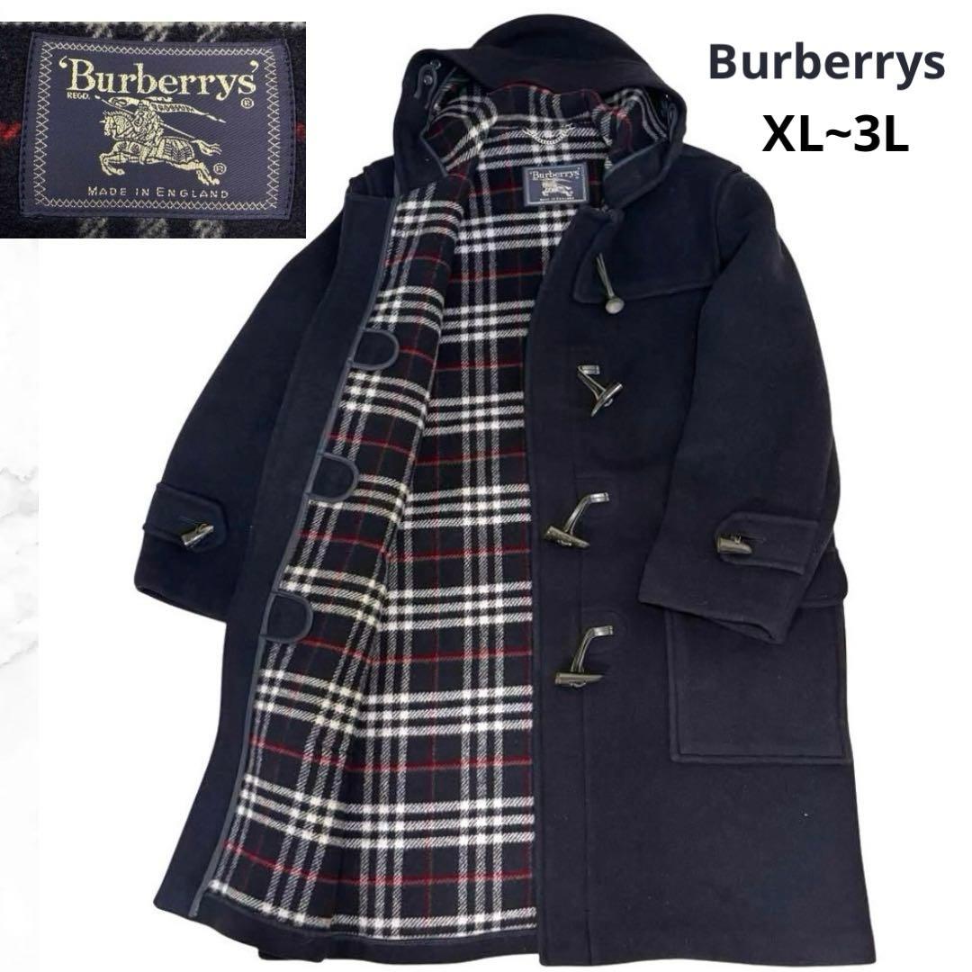 【美品】希少　3L Burberrysダッフルコート　ノバチェック　英国製　紺