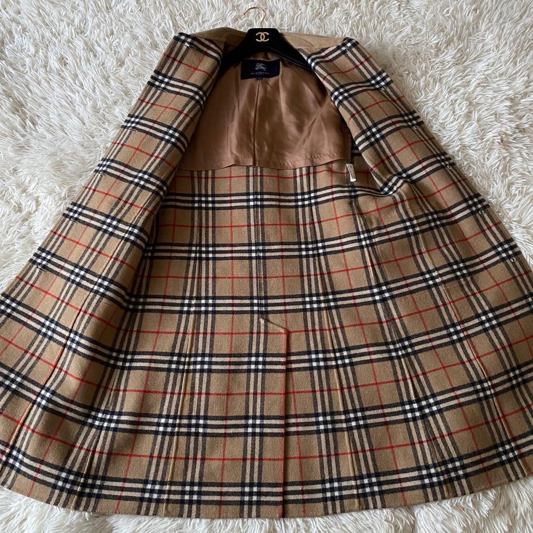 【美品✨】バーバリーロンドン カシミヤ混 ベルテッドコート ノバチェック 38