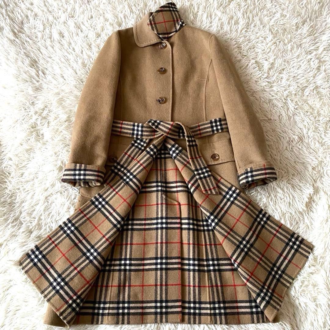 【美品✨】バーバリーロンドン カシミヤ混 ベルテッドコート ノバチェック 38
