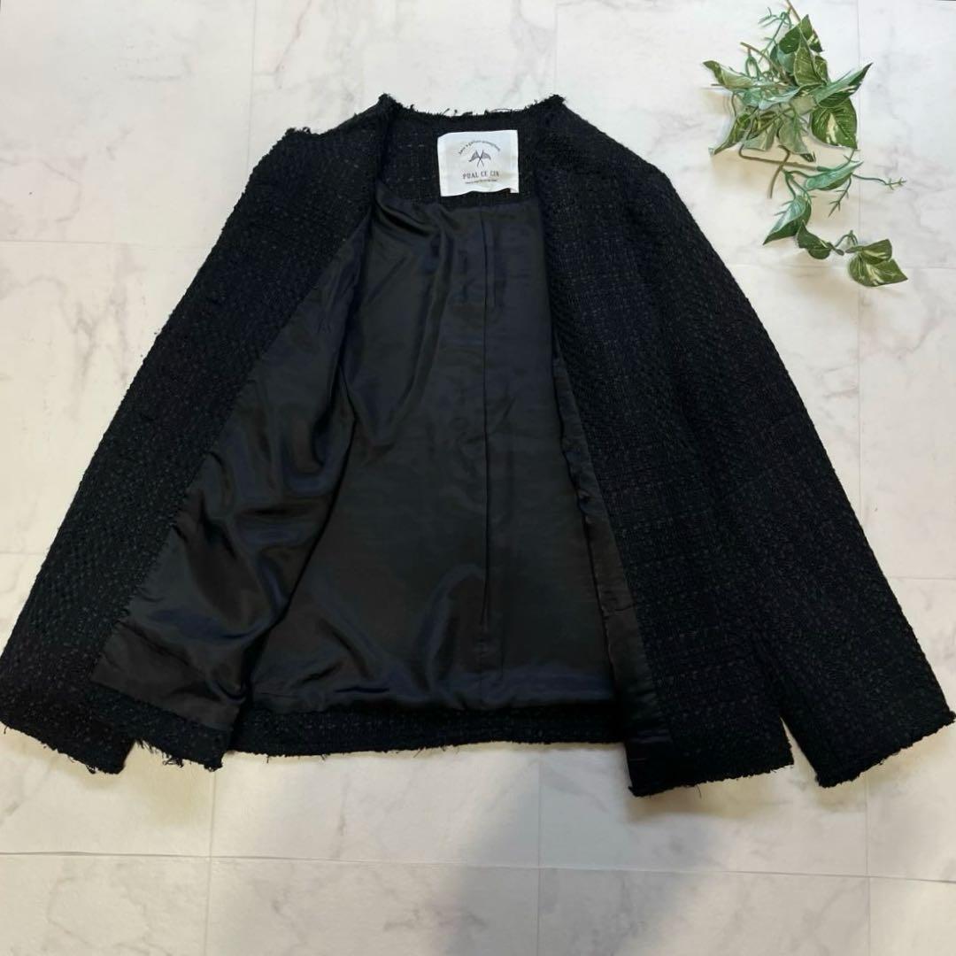 美品　PUAL CE CIN ツイードノーカラージャケット　フリンジ　ブラック