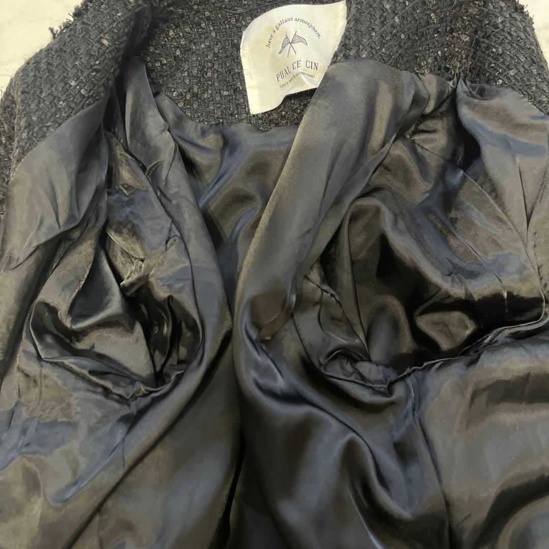 美品　PUAL CE CIN ツイードノーカラージャケット　フリンジ　ブラック