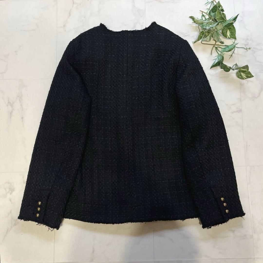 美品　PUAL CE CIN ツイードノーカラージャケット　フリンジ　ブラック