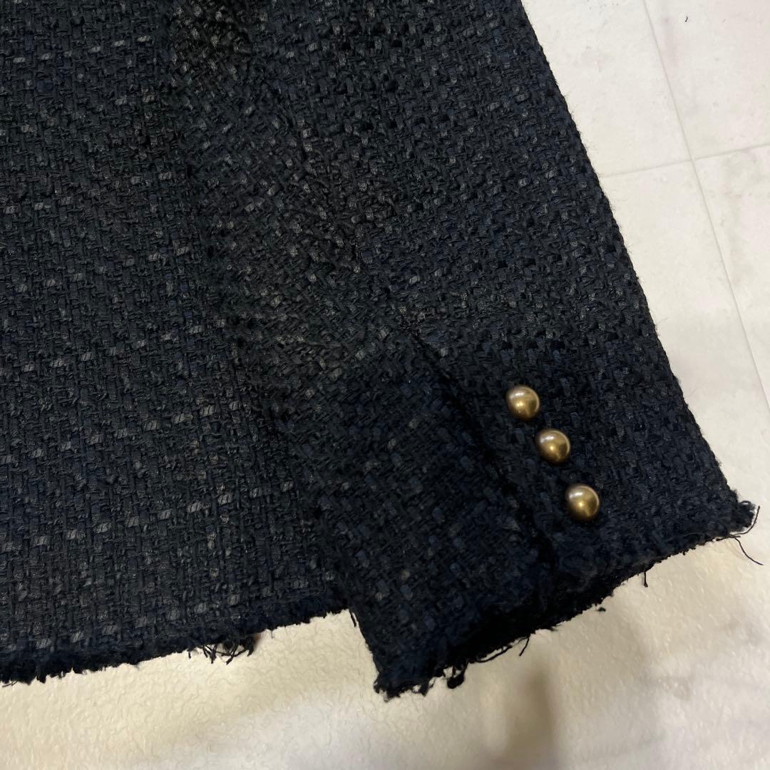 美品　PUAL CE CIN ツイードノーカラージャケット　フリンジ　ブラック