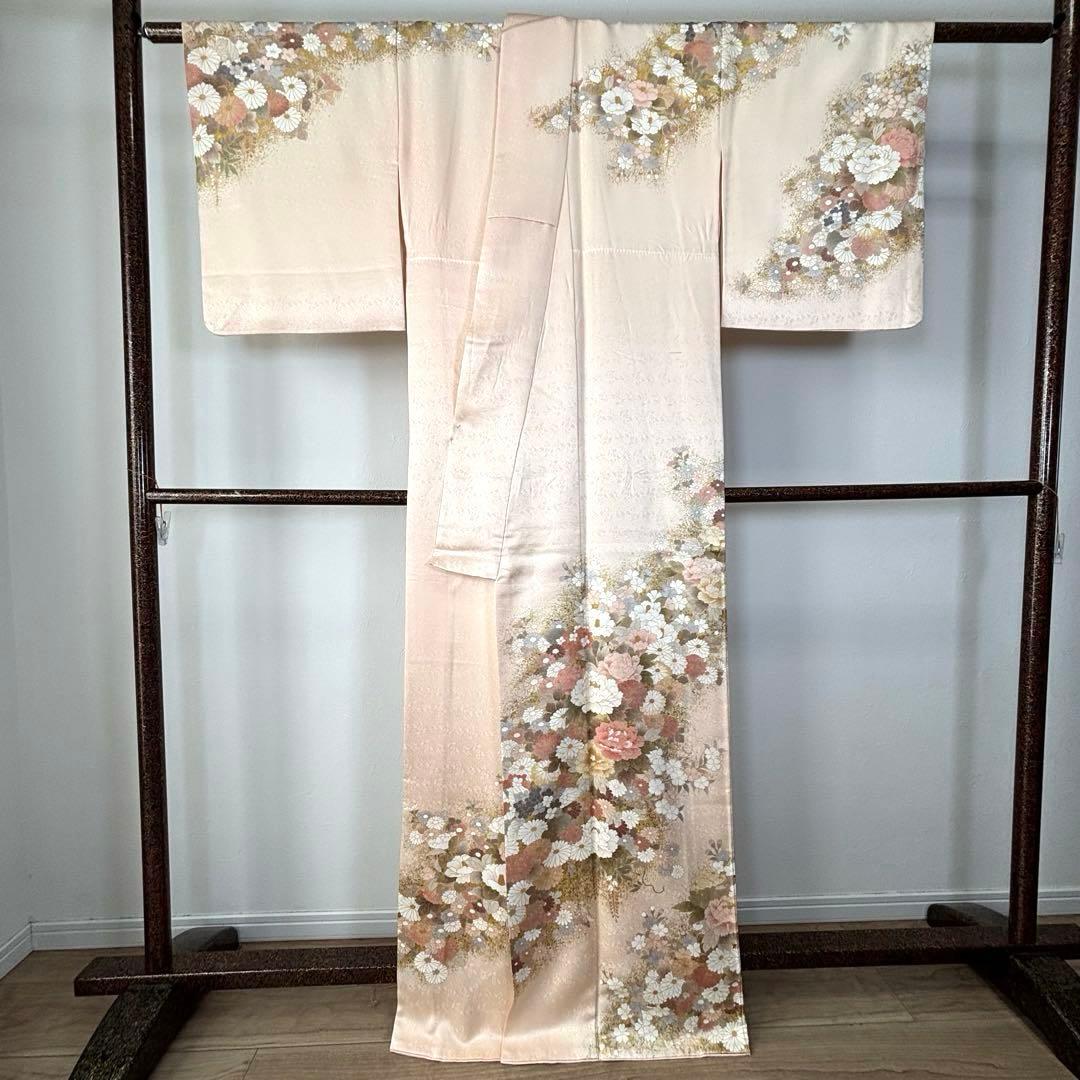 超美品　訪問着　正絹　現代　着物　168裄65 桜色　金　華やか　春色　トール